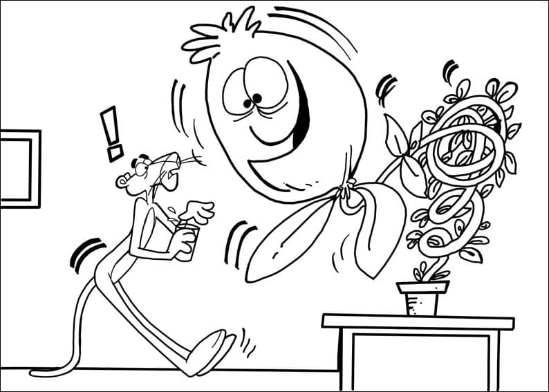 Desenho a Pantera Cor de Rosa e Plantá Gigante para Colorir em Pdf