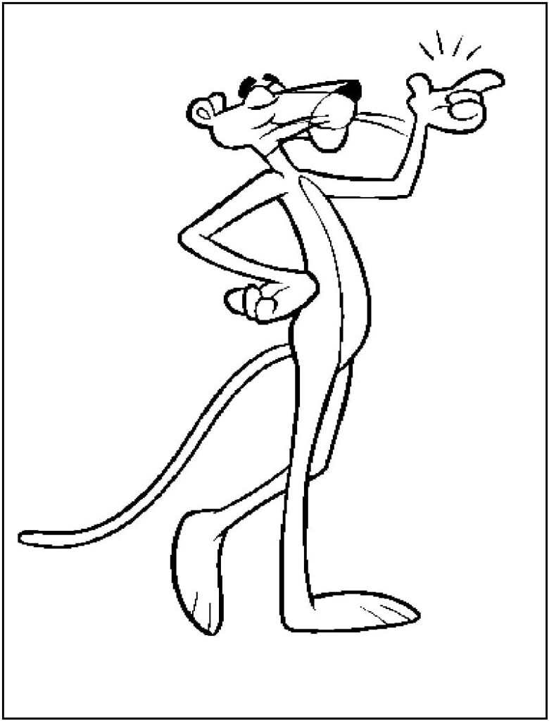 Desenho a Pantera Cor de Rosa Tendo uma Ideia Criativa para Colorir