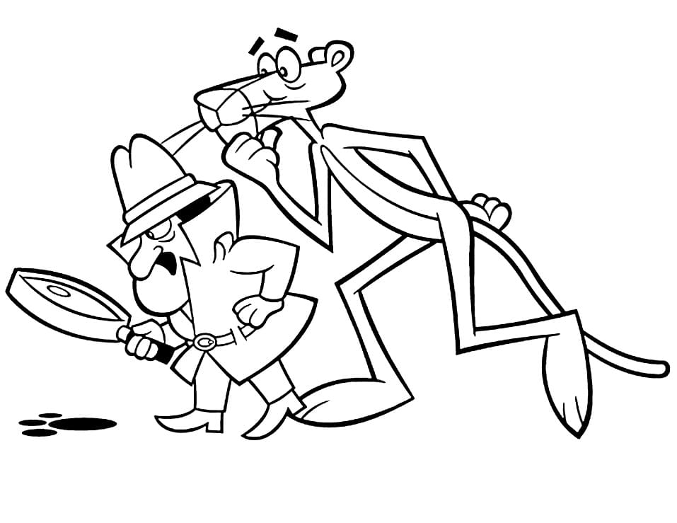 Desenho da Pantera Cor de Rosa com o Detetive Investigando Pagada para Colorir