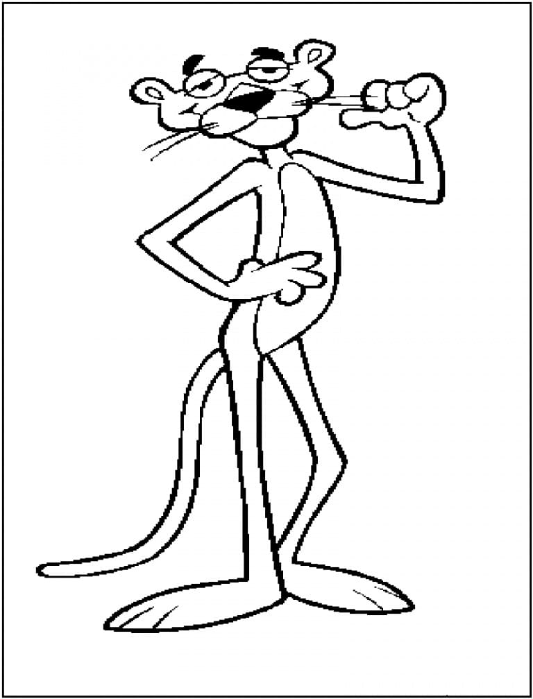 Desenho Simples a Pantera Cor de Rosa com Moldura para Colorir