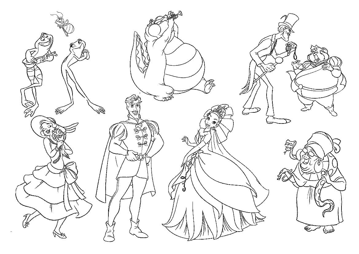 Desenho de Personagens de a Princesa e o Sapo para Colorir