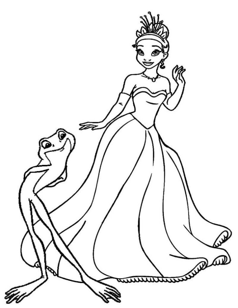Desenho Fofo de Tiana e Sapo para Colorir