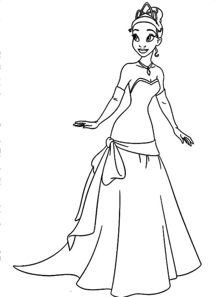 Desenho Simples da Linda Princesa Tiana para Colorir e Pintar