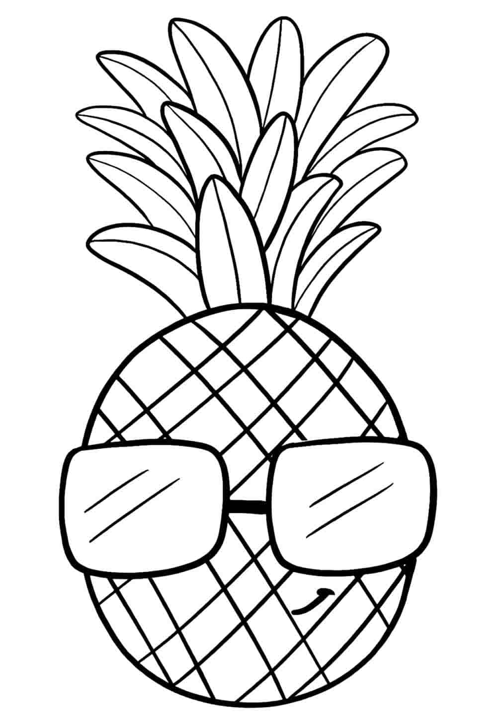 Desenho de Abacaxi Feliz Usando Óculos para Colorir