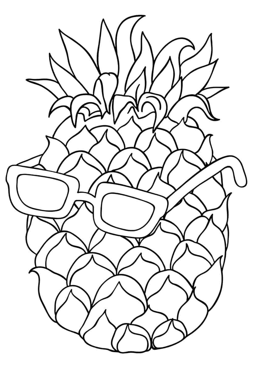 Desenho de Abacaxi com Óculos de Sol para Colorir