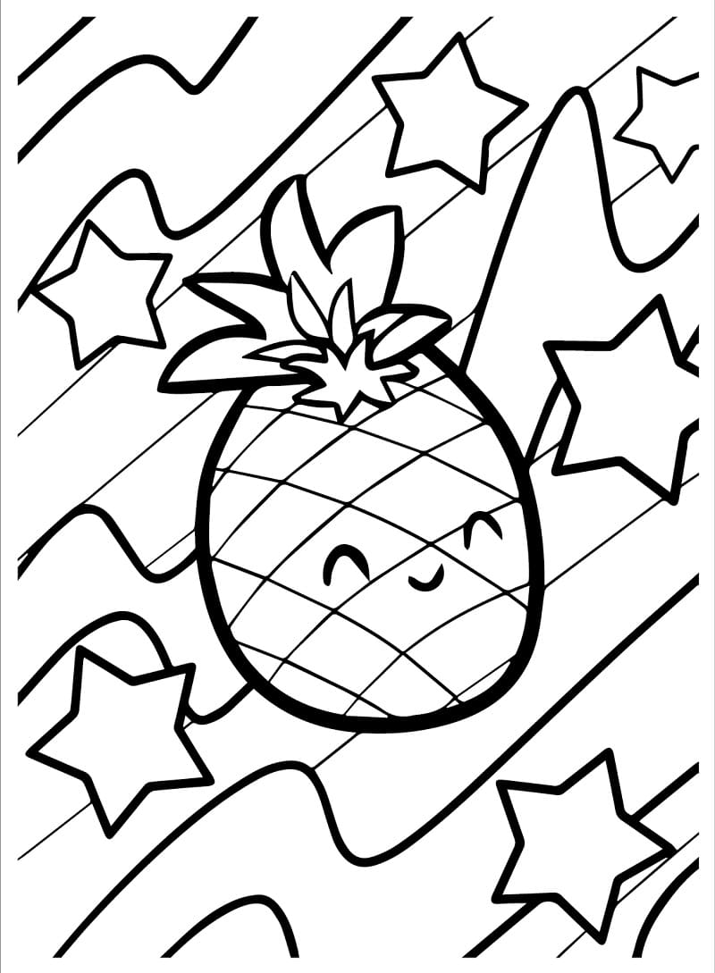 Desenho de um Abacaxi Feliz para Colorir