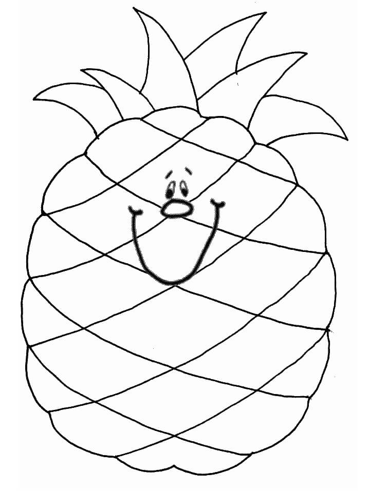 Desenho Abacaxi Sorridente e Engraçado para Colorir