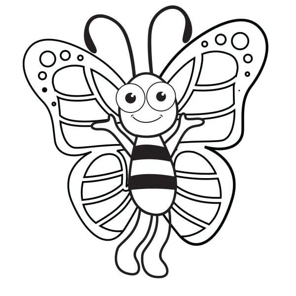 Desenho de Abelha Sorridente na Primavera para Pintar Grátis