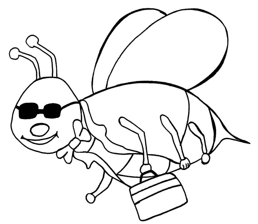 Desenho de Abelha Usando Terno Indo Trabalhar para Colorir