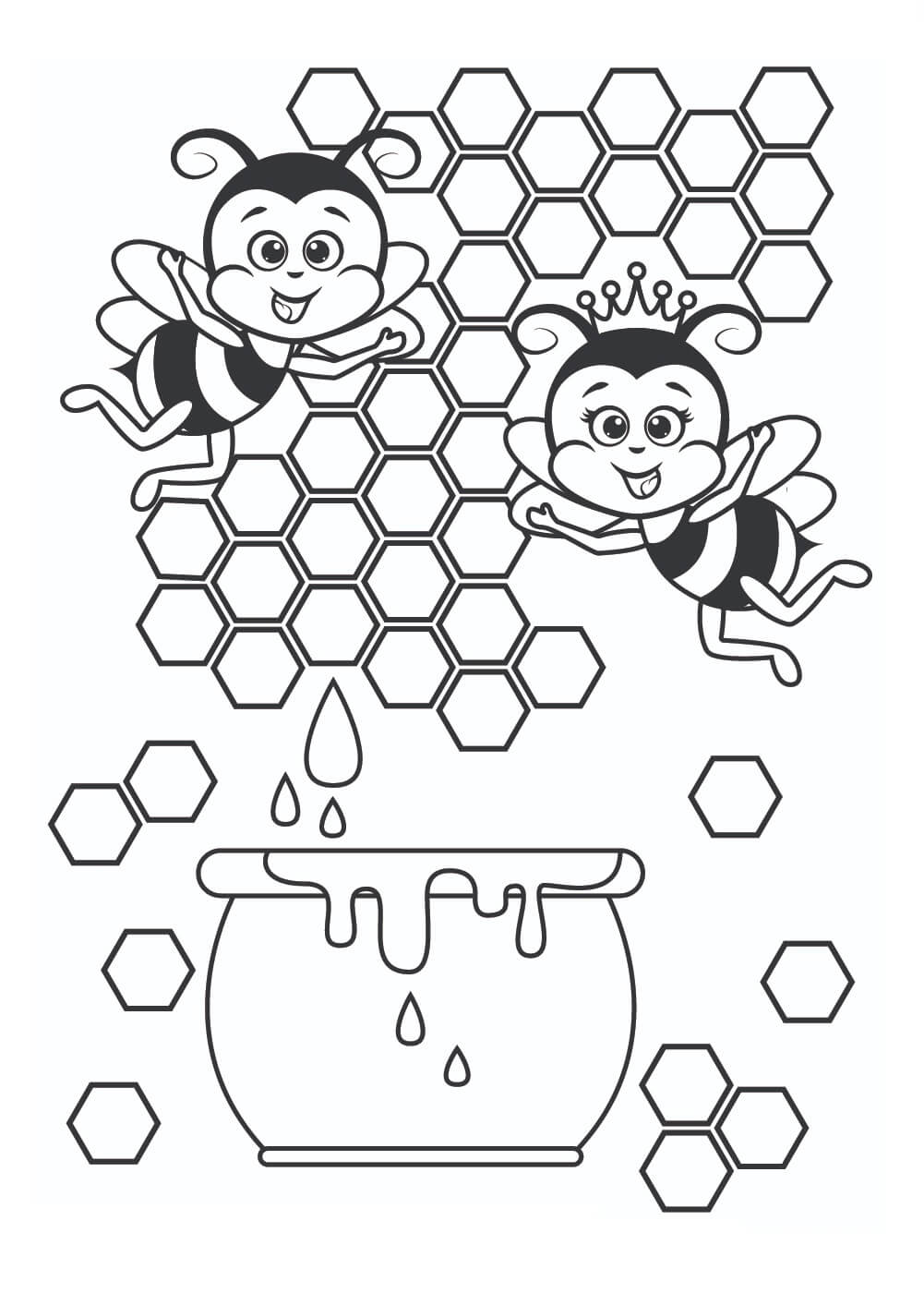 Desenho de Abelhas Rainha e Operárias com Cera de Abelha para Colorir