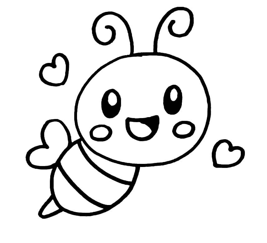 Desenho Fofinho de Abelha com Corações para Colorir