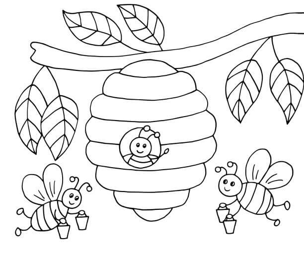 Desenho Pdf de Abelhas na Colmeia