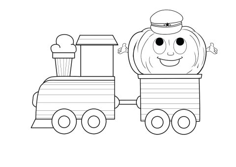 Desenho De Trem Transportando abóbora Para Imprimir e Colorir