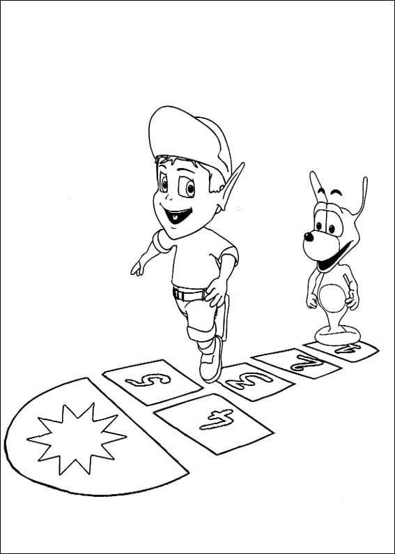 Desenho Adiboo Brincando de Amarelinha para Colorir