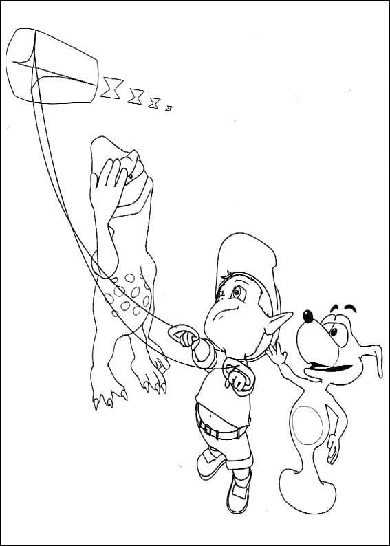 Desenho de Adiboo e Amigos com Pipa nas Férias para Colorir