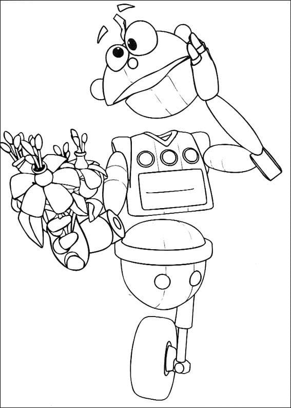 Desenho Robô de Adibou Segurando Flores para Colorir