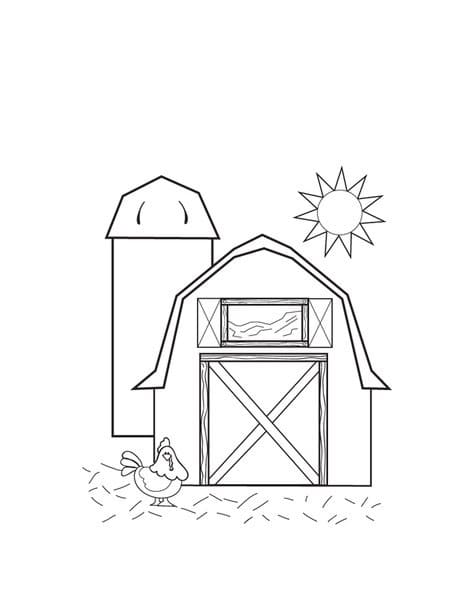 Desenho Celeiro e Galinha para Colorir