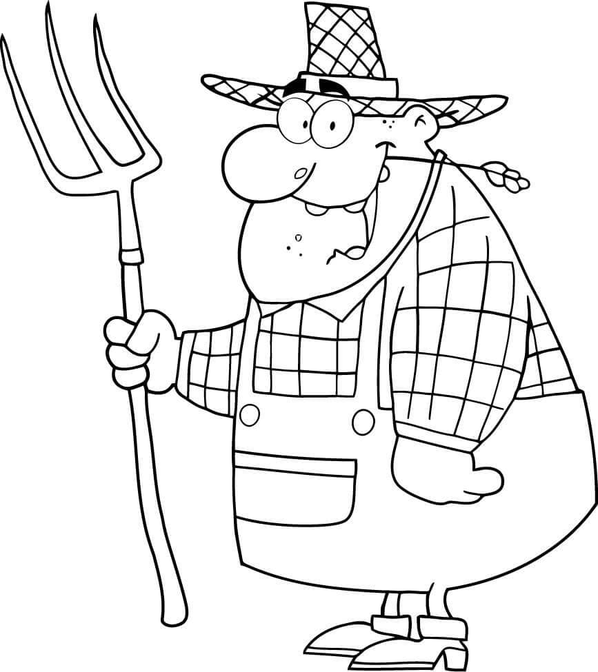 Desenho de Agricultor com Chapéu de Palha para Colorir e Imprimir Pdf