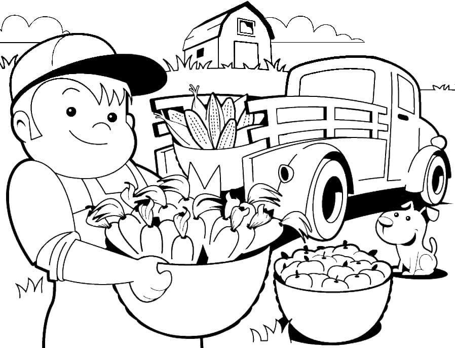 Desenho de Agricultor e Legumes para Colorir