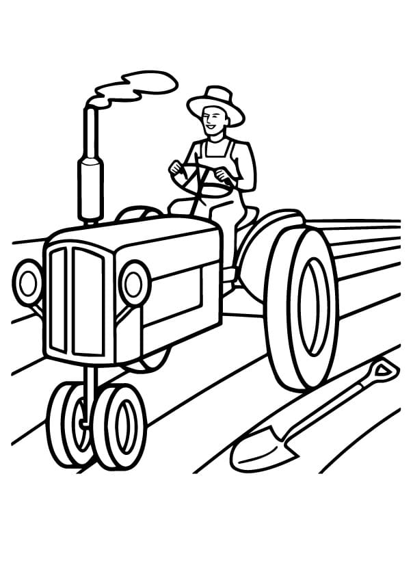 Desenho de Agricultor no Trator para Colorir