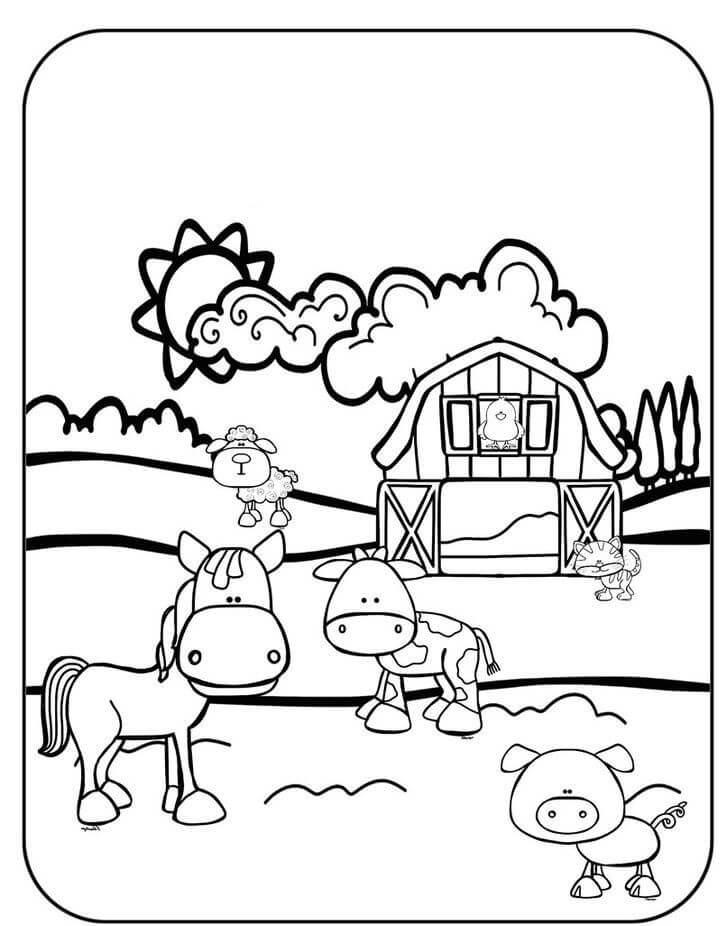 Desenho de Agricultura e Fazenda para Colorir e Usar com Giz de Cera