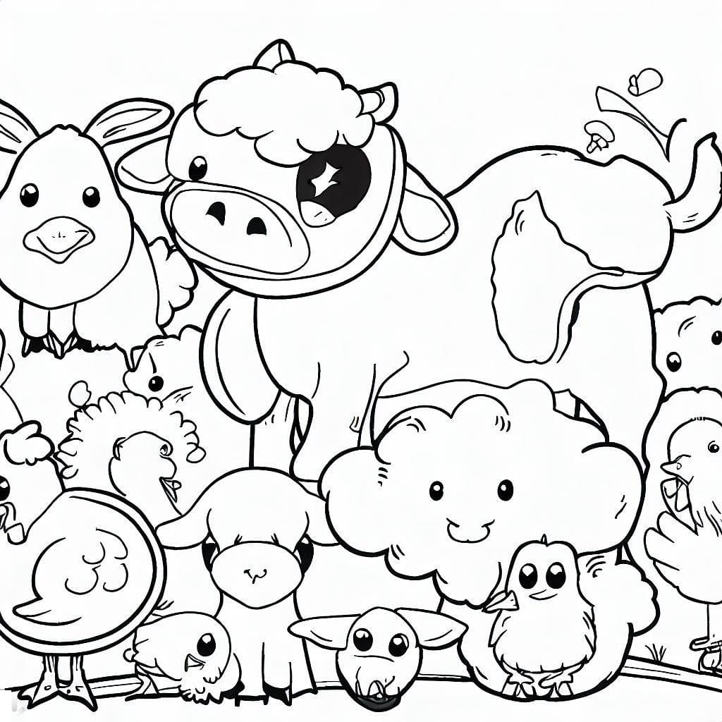 Desenho de Animais de Fazenda Adoráveis para Colorir