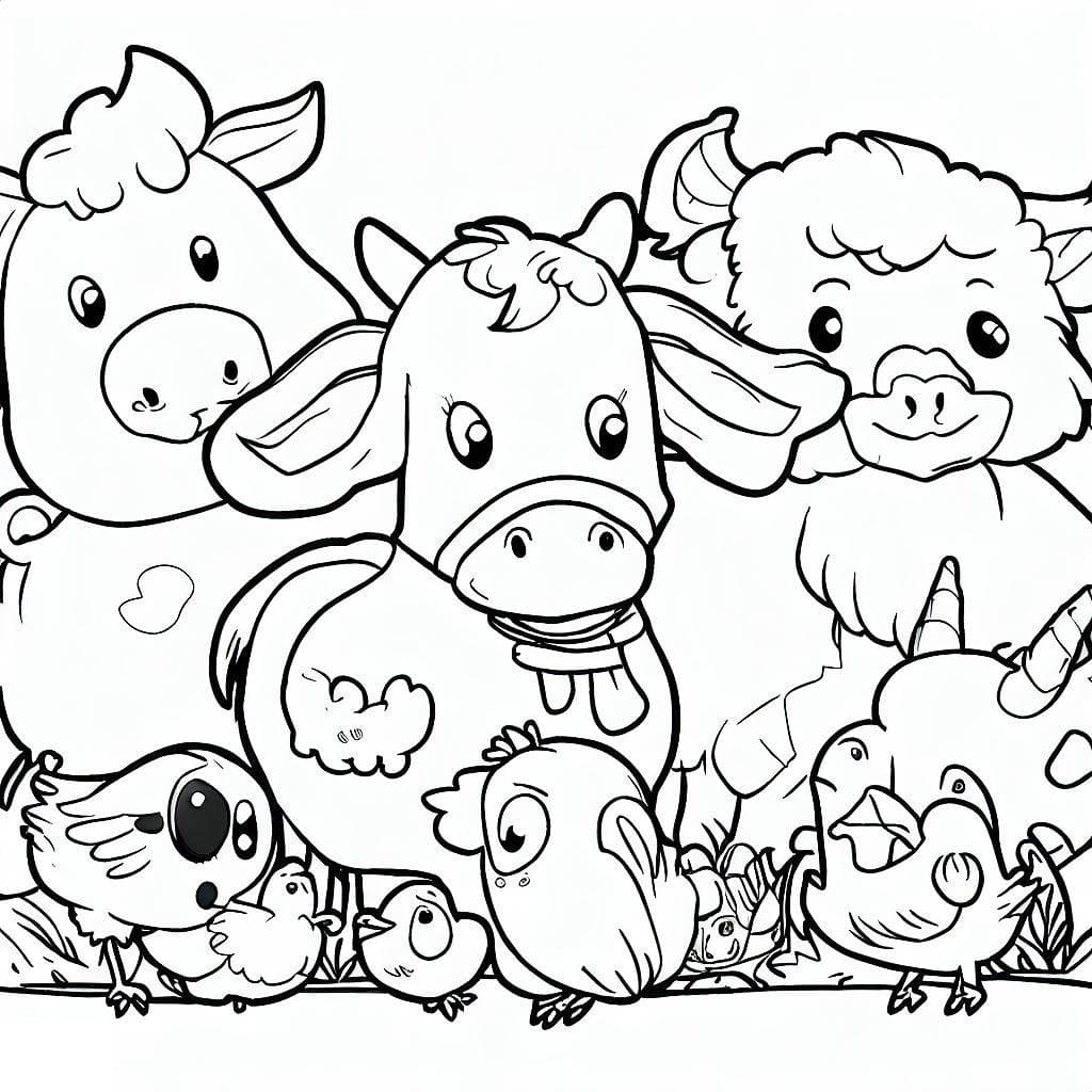 Desenho de Animais de Fazenda Fofos para Colorir