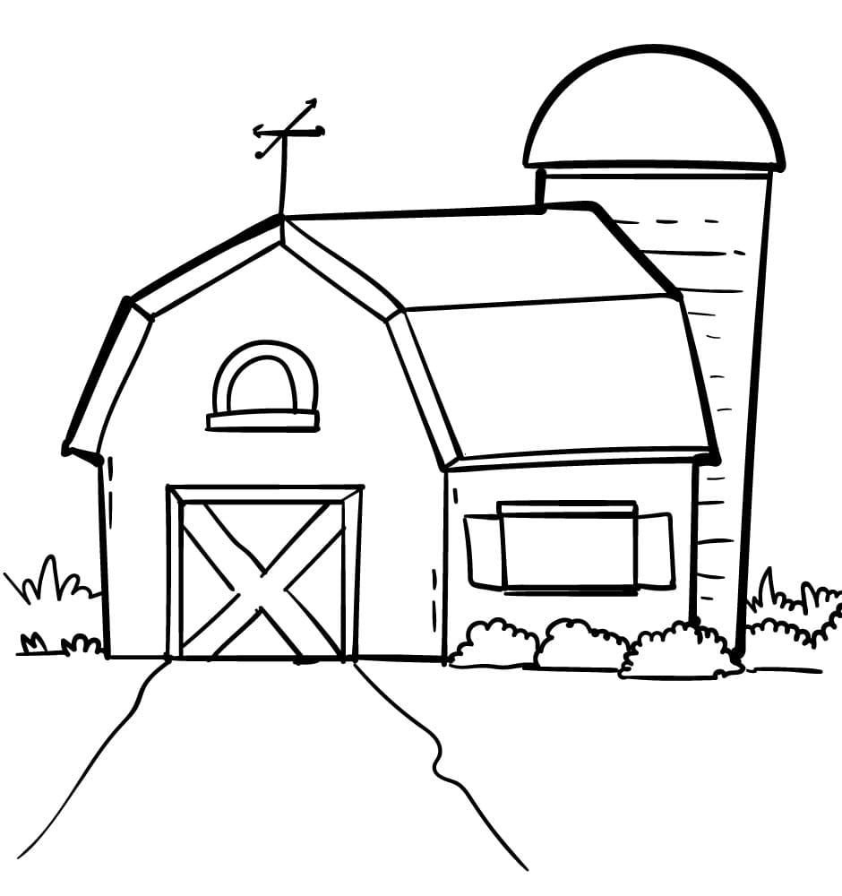 Desenho de Celeiro Simples para Colorir e Imprimir com Giz de Cera