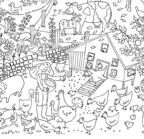 Desenho de Fazenda Feliz com Animais para Colorir