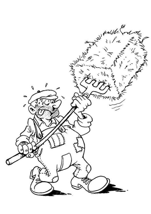 Desenho de Fazendeiro com Feno Pesado para Colorir