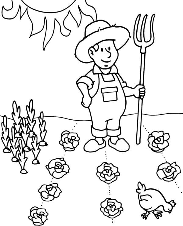 Desenho de Fazendeiro Trabalhador para Colorir