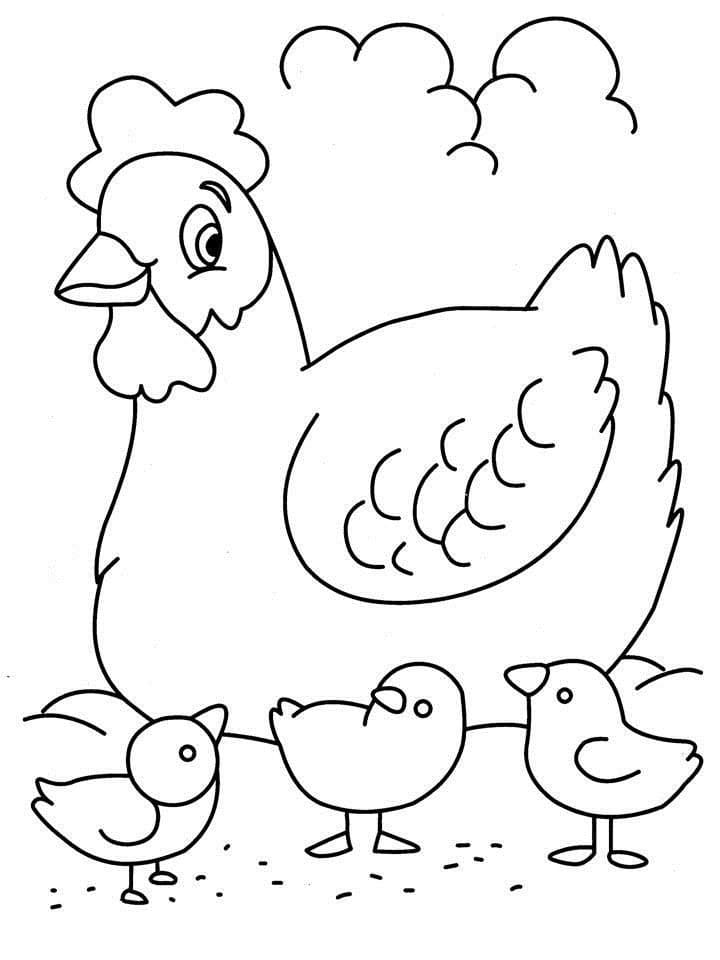 Desenho de Galinha com Pintinhos para Colorir