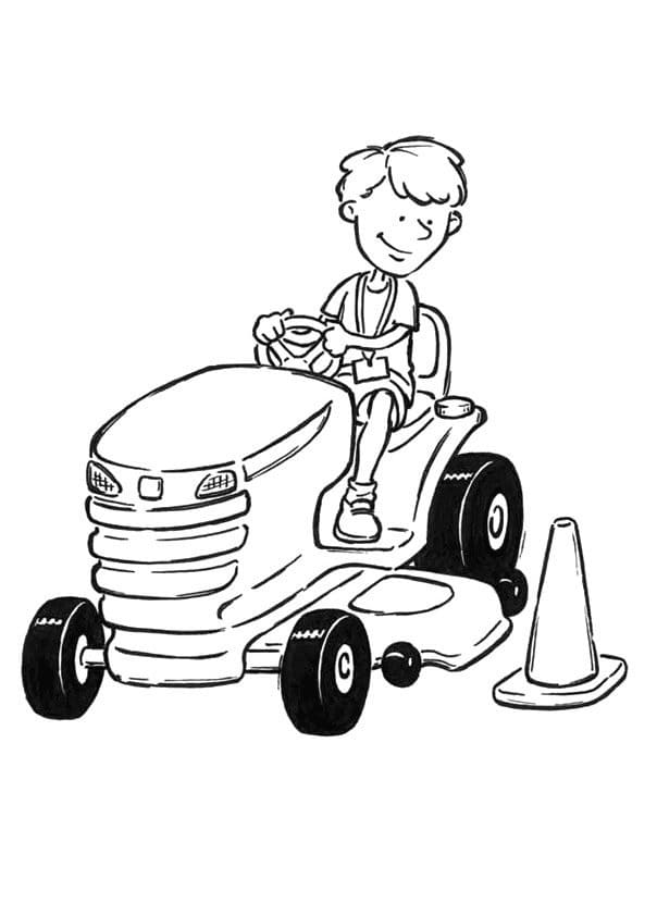 Desenho de Menino Dirigindo o Trator para Colorir