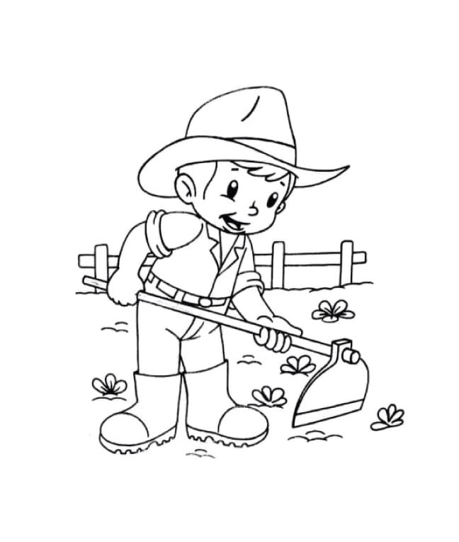 Desenho de Menino Fazendeiro para Colorir