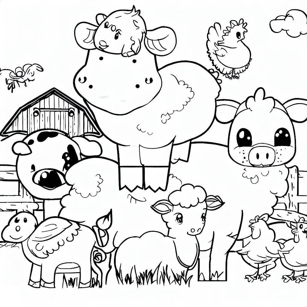 Desenho de os Animais da Fazenda São Fofos para Colorir
