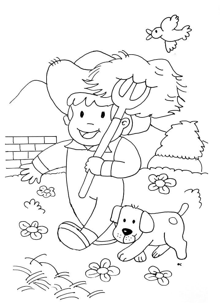 Desenho de Pequeno Fazendeiro para Colorir