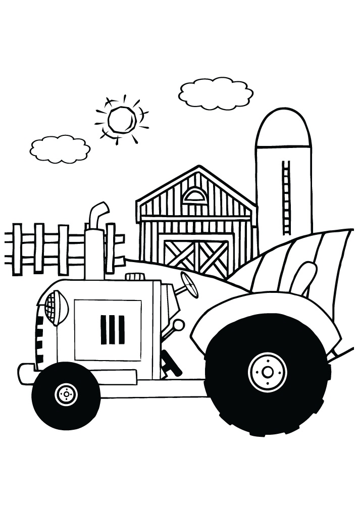 Desenho de Trator e Celeiro para Pintar em Pdf