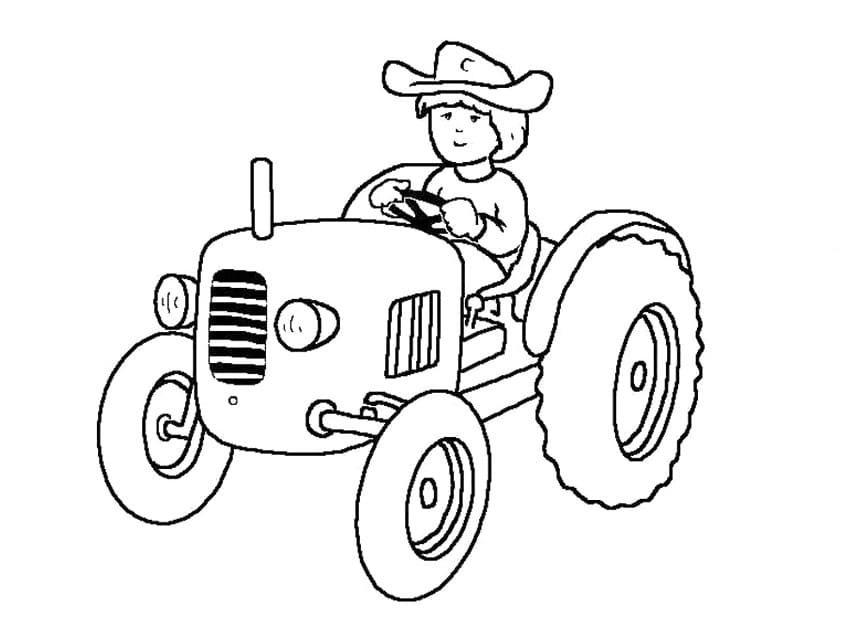 Desenho de um Fazendeiro Dirigindo um Trator para Colorir