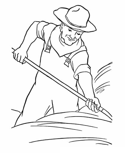Desenho de um Fazendeiro Trabalhador para Colorir
