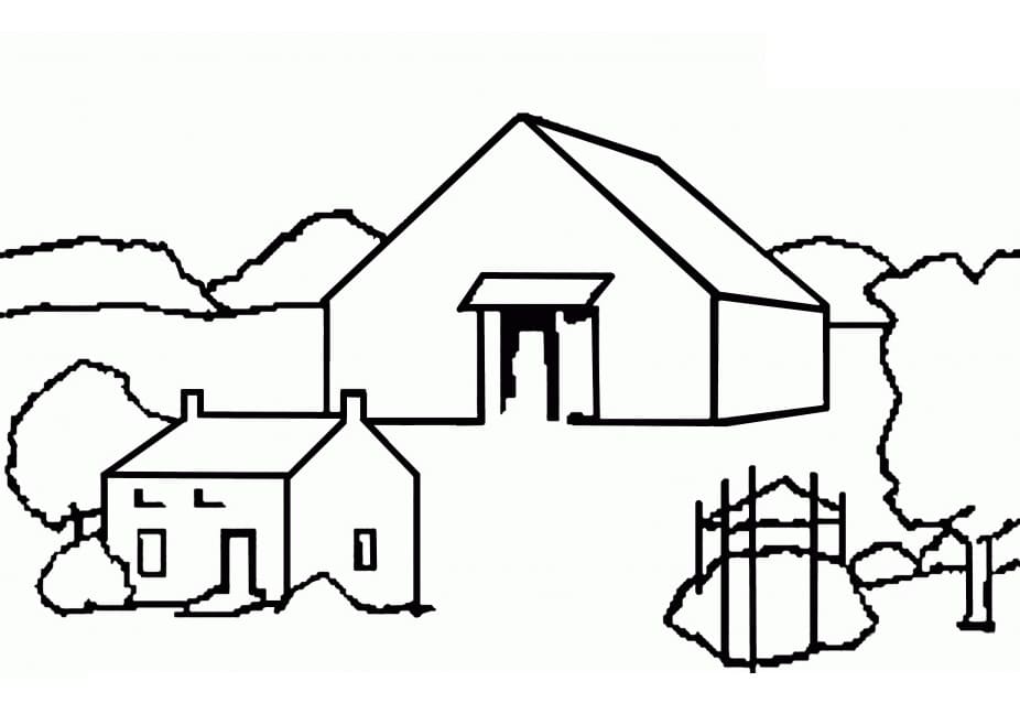Desenho Fazenda com Celeiro para Colorir