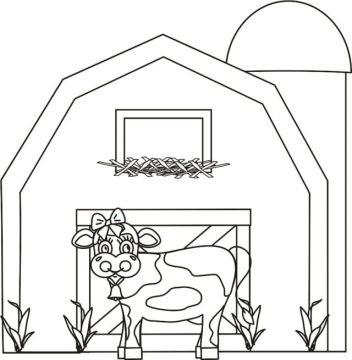 Desenho Vaca e Celeiro Para Colorir