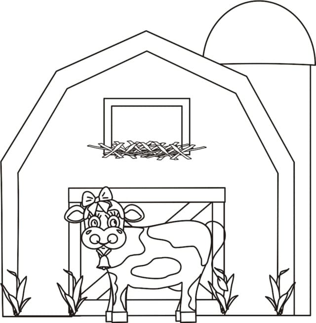 Desenho Vaca e Celeiro para Colorir