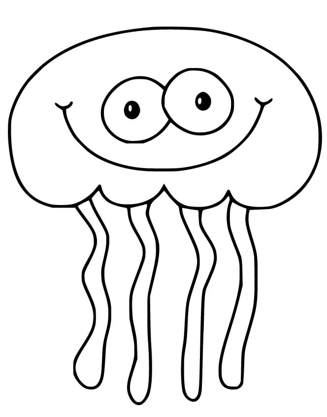 Desenho de Água Viva Sorrindo no Fundo do Mar para Colorir