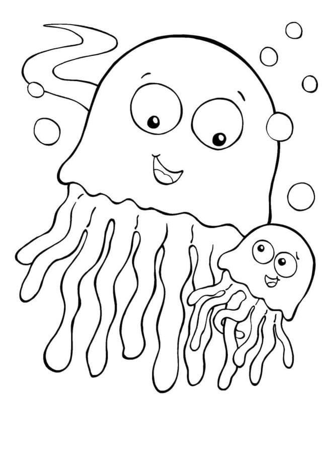 Desenho de Família de Águas Vivas para Colorir