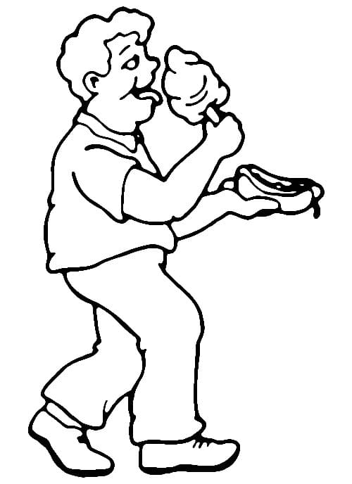 Desenho de Homem Comendo Algodão Doce para Colorir
