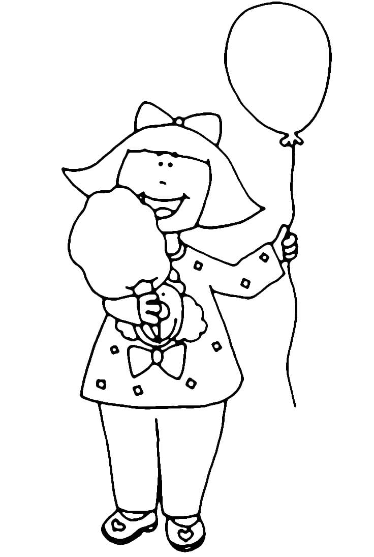 Desenho de Menina Comendo Algodão Doce para Colorir