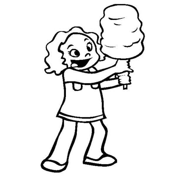 Desenho de Menina e Algodão Doce para Colorir