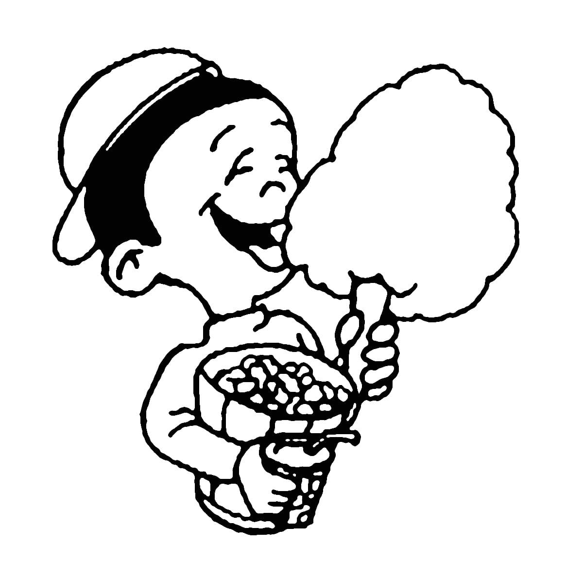 Desenho de Menino Comendo Algodão Doce para Colorir