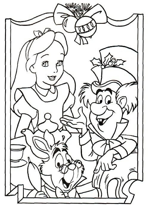 Desenho Alice no País das Maravilhas com Seus Amigos para Colorir