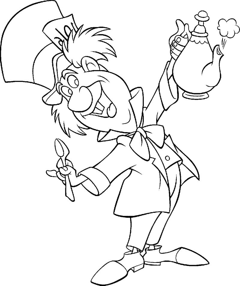 Desenho do Chapeleiro de Alice no País das Maravilhas para Colorir